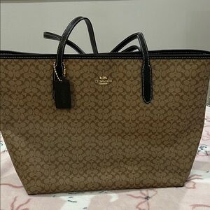 Coach Tan and Black Signature Tote
